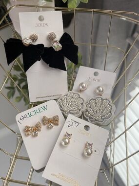 J.Crew Statement Earring Bundle Pearl Bow Crystal Coquette Glam